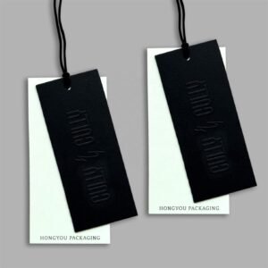 Personalized Custom Eco Black Coated Paper Embossed Hang Tags Premium Printed Clothing Hangtags for Apparel, Bags & Footwear
