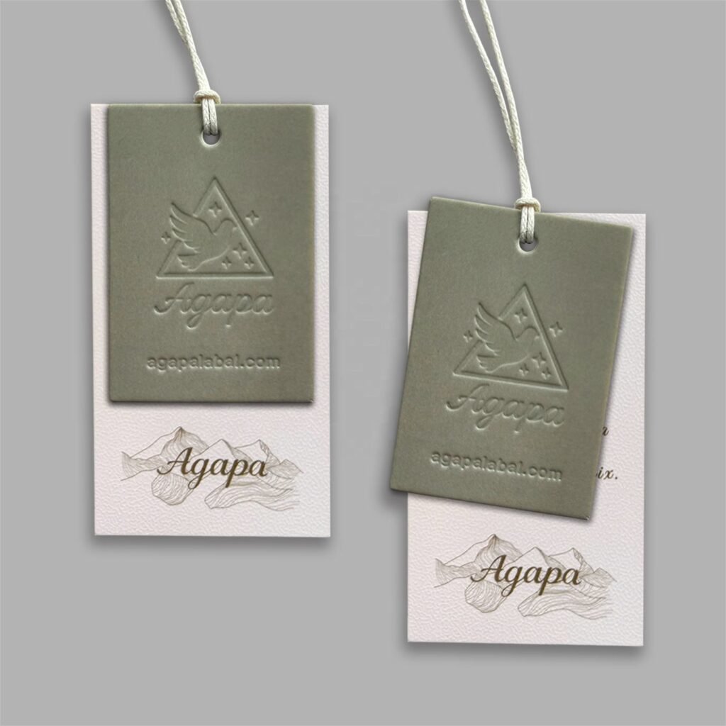 Custom embossed paper hang tags for apparel and footwear