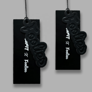 Custom Logo Black 400gsm Coated Paper Luggage Tags – High-Quality Eco-Friendly Embossed Garment Hang Tags for Men’s Apparel