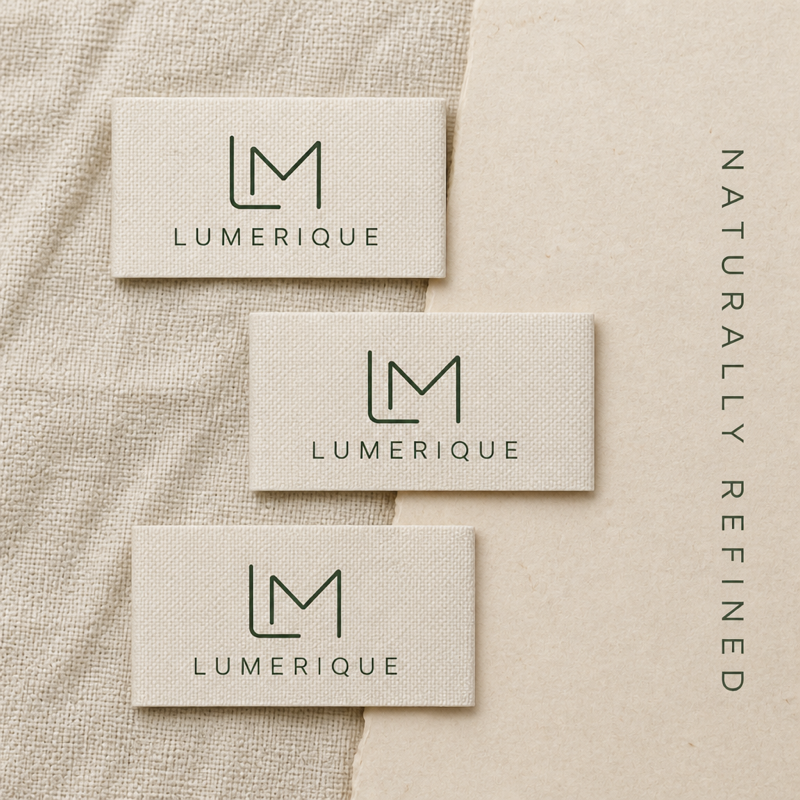 Custom woven label design set 03, hero sample rendering (design reference only)