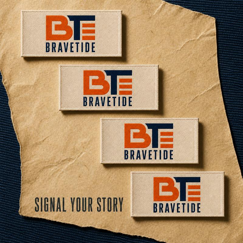 Custom woven label design set 04, hero sample rendering (design reference only)
