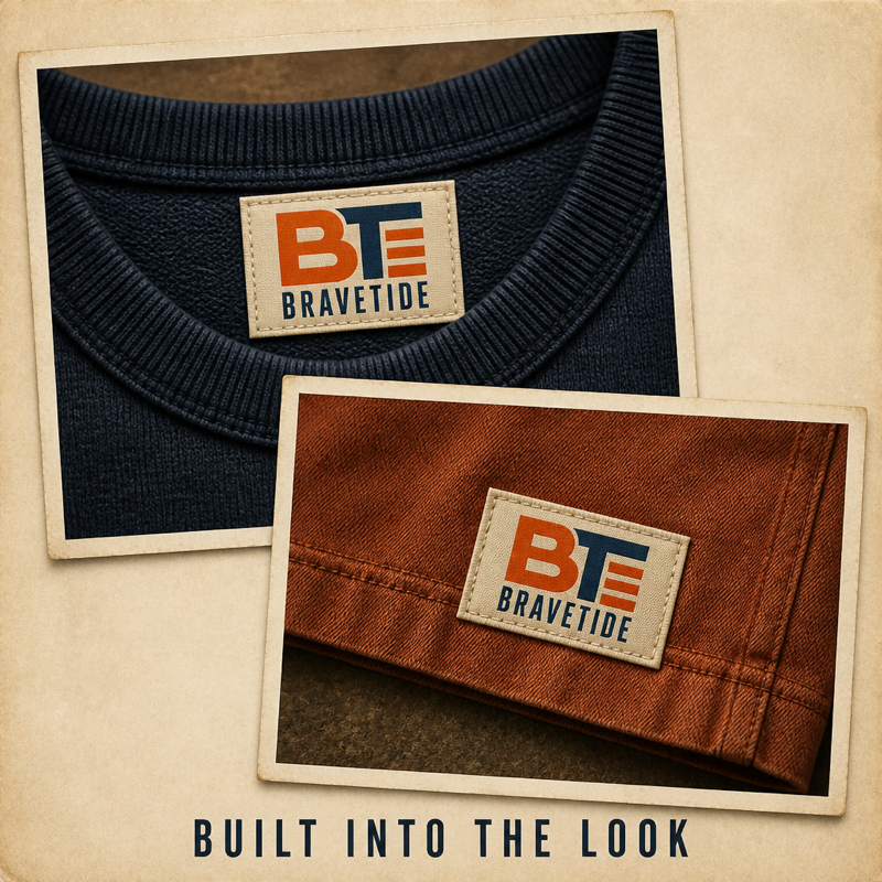 Custom woven label design set 04, application reference rendering (design reference only)