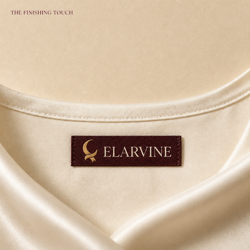 Custom woven label design set 07, application reference rendering (design reference only)
