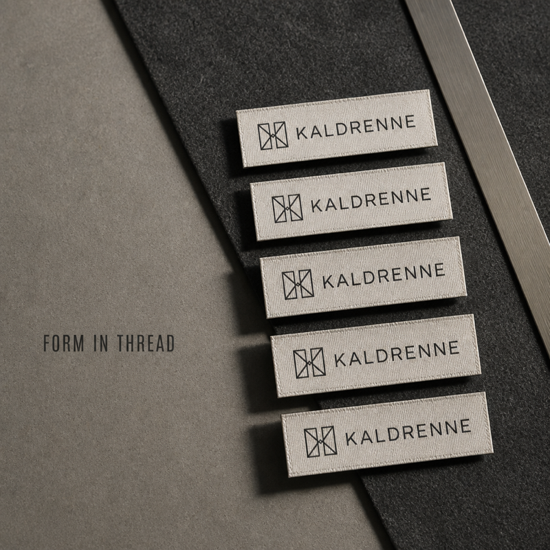 Custom woven label design set 10, hero sample rendering (design reference only)