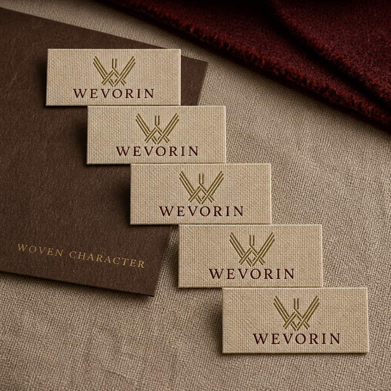 Custom woven label design set 17, hero sample rendering (design reference only)