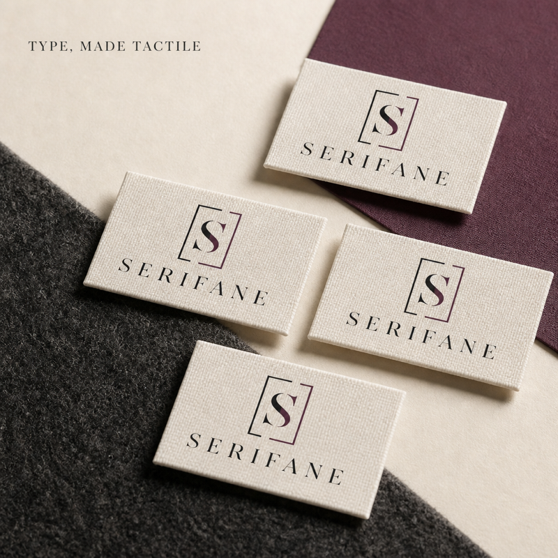 Custom woven label design set 18, hero sample rendering (design reference only)